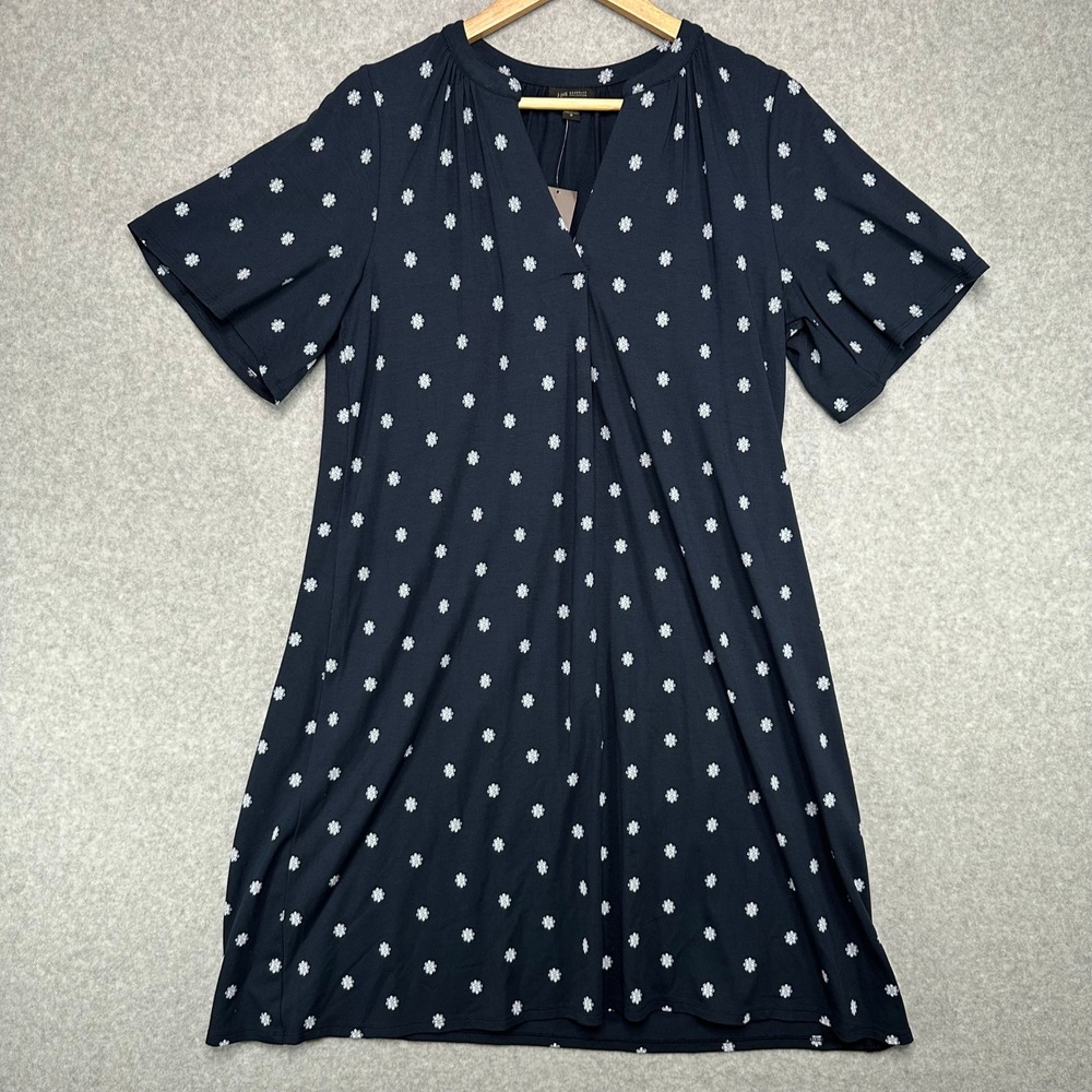 J. Jill Wearever Collection Navy Floral V Neck Flutter Sleeve Shift Dress Medium